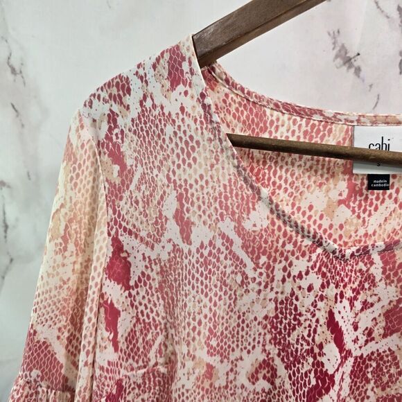 CAbi Shirt Womens Small Blouse Pink Balloon Button Up Bethany Snakeskin 5708 - Picture 2 of 12